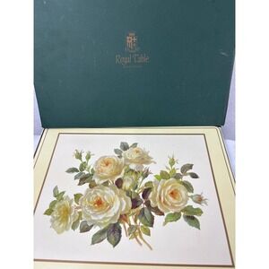 Royal Table Placemats Set of 4 Cork Backed White Yellow Roses Floral England